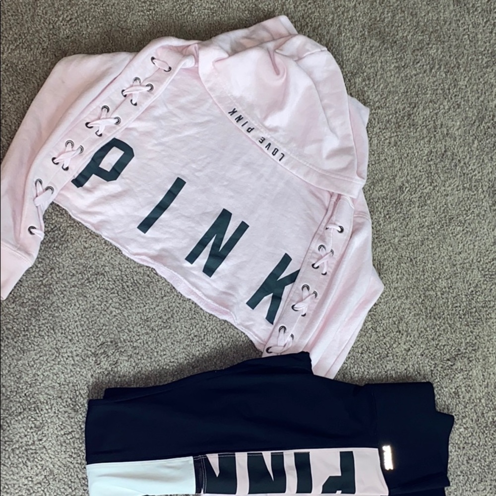 PINK leggings and crop hoodie set